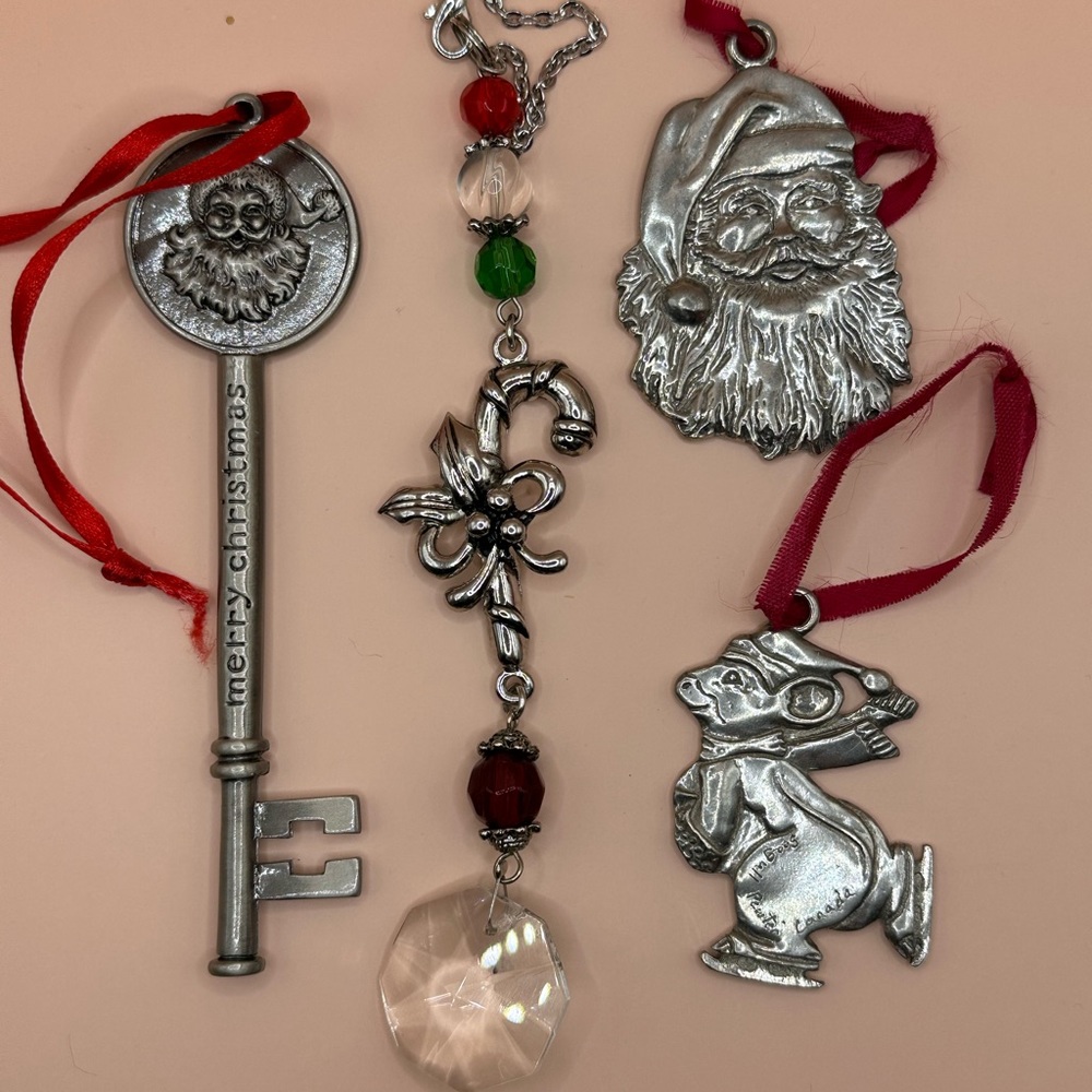 Set of 4 Pewter Christmas Ornaments